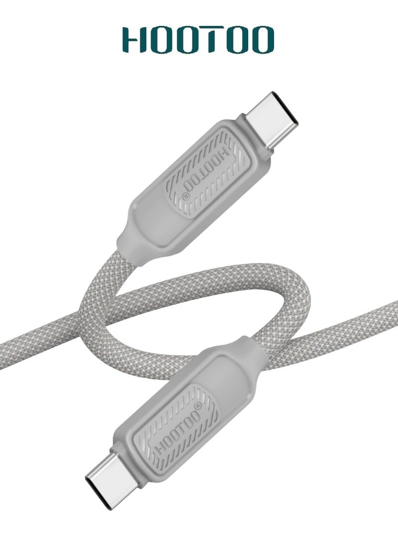 هوتو كيبل شاحن ونقل بيانات تايب سي الى تايب سي قماشي. سلك شاحن تايب سي بقوة 65 واط. سلك تايب سي قوي ضد القطع. سلك تايب سي طويل بطول 1 متر. شاحن ايفون، سامسونج، هواوي، شومي وغيره من الاجهزة. - Image 1