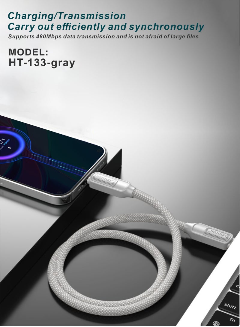 هوتو كيبل شاحن ونقل بيانات تايب سي الى تايب سي قماشي. سلك شاحن تايب سي بقوة 65 واط. سلك تايب سي قوي ضد القطع. سلك تايب سي طويل بطول 1 متر. شاحن ايفون، سامسونج، هواوي، شومي وغيره من الاجهزة. - Image 5