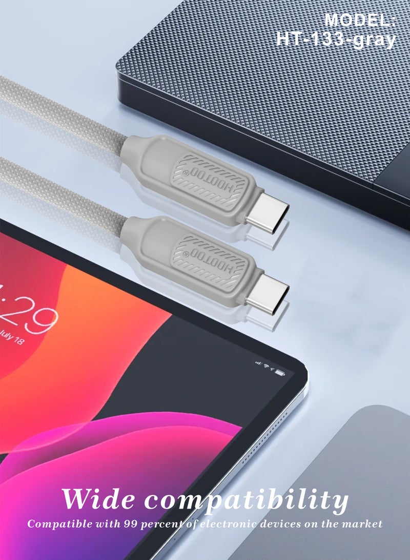 هوتو كيبل شاحن ونقل بيانات تايب سي الى تايب سي قماشي. سلك شاحن تايب سي بقوة 65 واط. سلك تايب سي قوي ضد القطع. سلك تايب سي طويل بطول 1 متر. شاحن ايفون، سامسونج، هواوي، شومي وغيره من الاجهزة. - Image 4