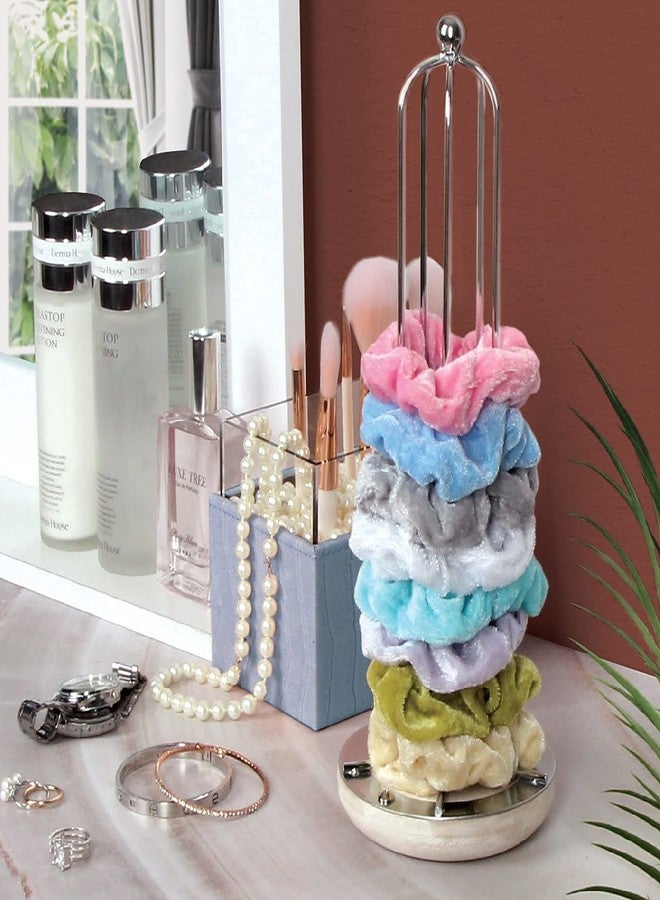 J JACKCUBE DESIGN Silver Metal Scrunchie Holder Stand, Hair Bands Scrunchies Display Organizer for Teen Girls Accessories, Hair Ties, Bracelet, Jewelry Storage Tower- MK726B (Silver) - Image 3