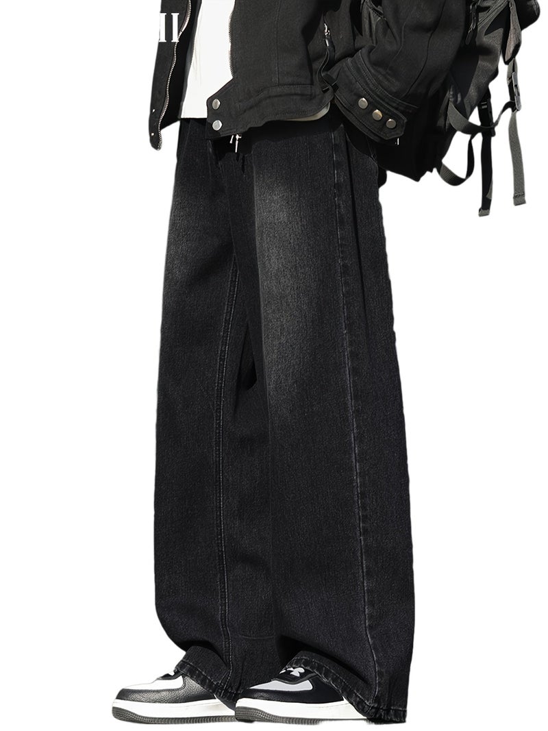 MIANZHI Four Seasons Men's Jeans, Summer Lightweight Fashion Brand Loose Straight-Leg Wide-Leg Long Pants, Outdoor Casual Versatile Floor-Length Men's Trousers, Gift - Image 1