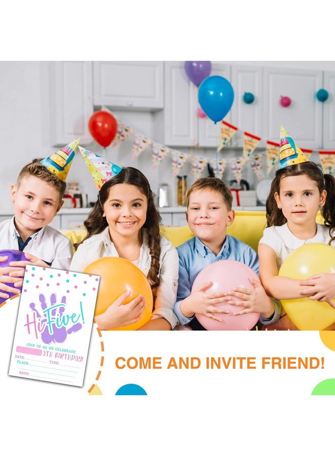 DETIHO 4" x 6" Hi Five Birthday Party Invitation Cards With Envelopes - Five Years Old Party - 5th Birthday Party Invitation - 20 Sets - E08 - Image 4