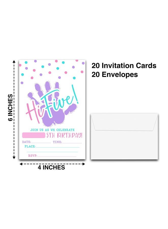 DETIHO 4" x 6" Hi Five Birthday Party Invitation Cards With Envelopes - Five Years Old Party - 5th Birthday Party Invitation - 20 Sets - E08 - Image 2