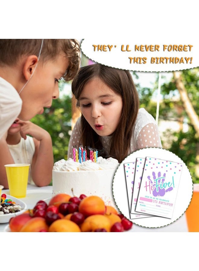 DETIHO 4" x 6" Hi Five Birthday Party Invitation Cards With Envelopes - Five Years Old Party - 5th Birthday Party Invitation - 20 Sets - E08 - Image 5