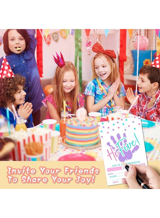 DETIHO 4" x 6" Hi Five Birthday Party Invitation Cards With Envelopes - Five Years Old Party - 5th Birthday Party Invitation - 20 Sets - E08 - Image 3