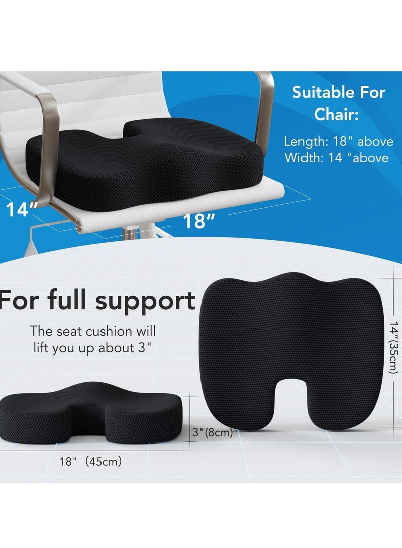 Seat Cushion for Office Chair Gaming Chair Memory Foam Seat Cushion and Lumbar Support Pillow 3D Breathable Mesh Lumbar Support for Wheelchair Home Car Back Pillows