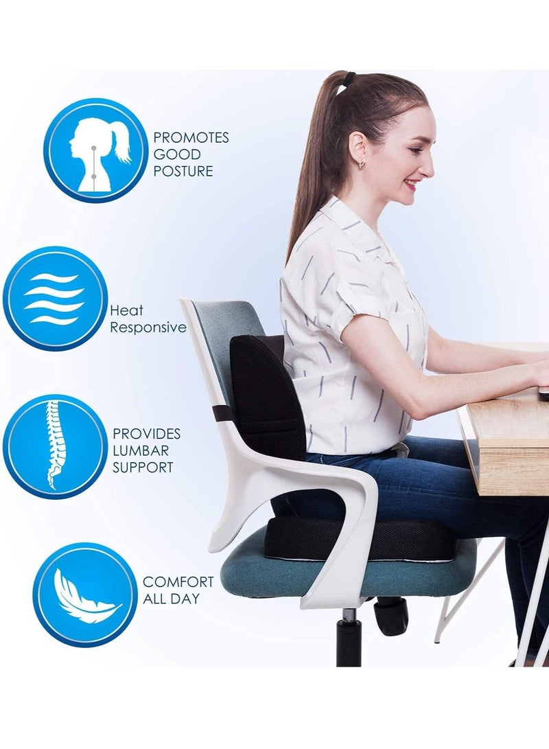 Seat Cushion for Office Chair Gaming Chair Memory Foam Seat Cushion and Lumbar Support Pillow 3D Breathable Mesh Lumbar Support for Wheelchair Home Car Back Pillows