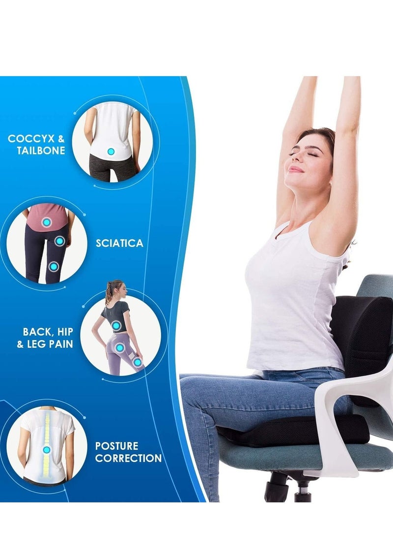 Seat Cushion for Office Chair Gaming Chair Memory Foam Seat Cushion and Lumbar Support Pillow 3D Breathable Mesh Lumbar Support for Wheelchair Home Car Back Pillows