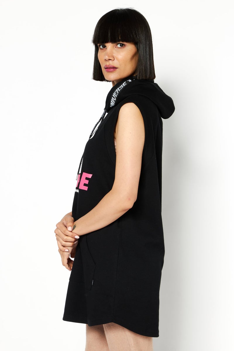 Aape By A Bathing Ape سويت شيرت بلا أكمام بغطاء رأس لطباعة جرافيك نسائي، أسود - Image 3