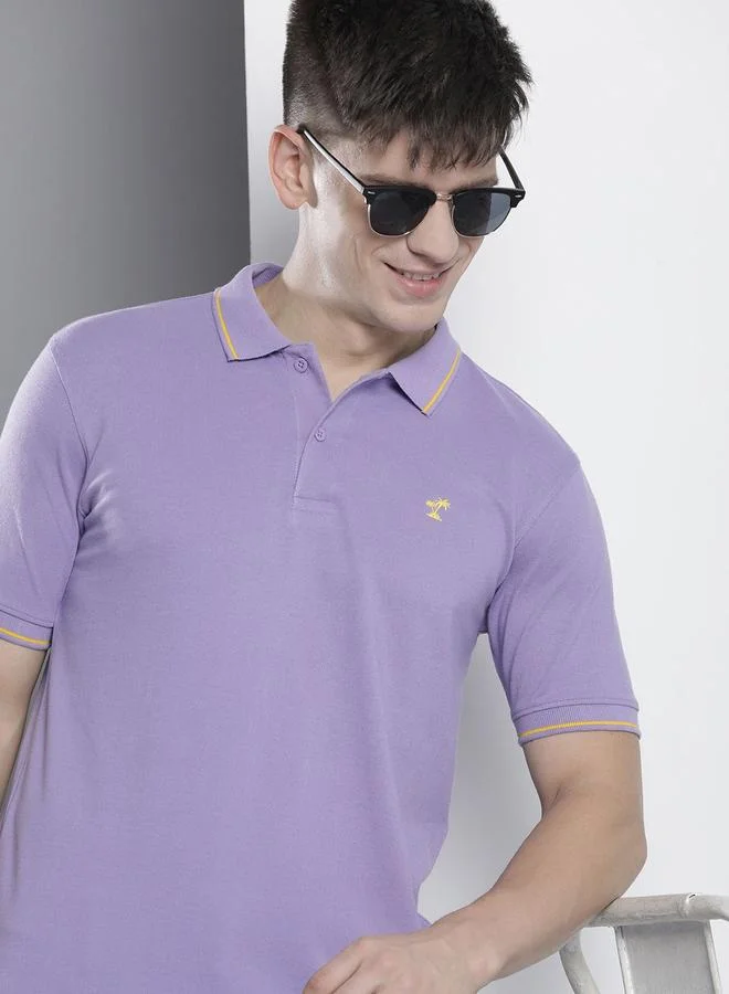 The Indian Garage Co Men Purple Regular Fit Short Sleeve Polo