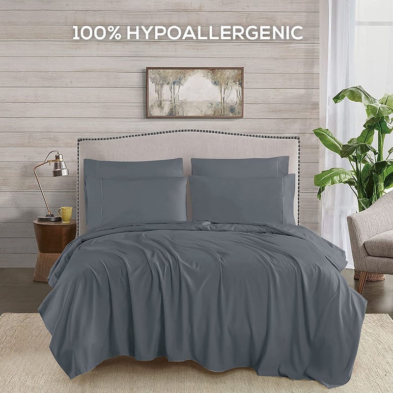 Mueller Luxury 6 PC Full Size Bed Sheets  Super Soft 1800  Deep Pocket up to 16"" Full Size Sheets  Transfers Heat  Breathes Better  Hypoallergenic  Wrinkle-Resistant  Oeko-TEX  Light Grey - Image 5