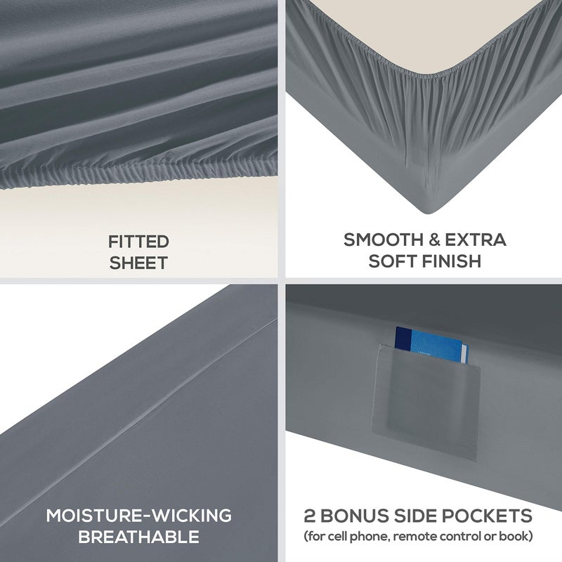 Mueller Luxury 6 PC Full Size Bed Sheets  Super Soft 1800  Deep Pocket up to 16"" Full Size Sheets  Transfers Heat  Breathes Better  Hypoallergenic  Wrinkle-Resistant  Oeko-TEX  Light Grey - Image 4
