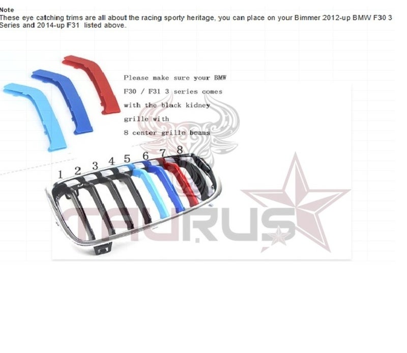 BMW 3 Series F30 F31 M Sport Front Kidney Grill Insert Trim, Tri-Color ABS - Image 4
