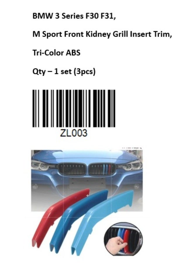 BMW 3 Series F30 F31 M Sport Front Kidney Grill Insert Trim, Tri-Color ABS - Image 5