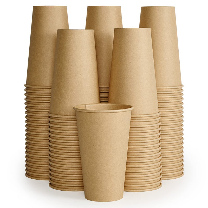 LITOPAK 100 Pack 16 oz Kraft Paper Coffee Cups for Water Juice and Tea Disposable Hot Coffee Cups for Home Restaurant Store and Cafe