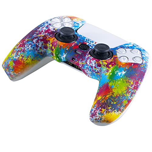 YoRHa Studded Printing Silicone Cover Skin Case for PS5 Controller x 1(Splashing Paint) with Pro Thumb Grips x 10 - Image 4