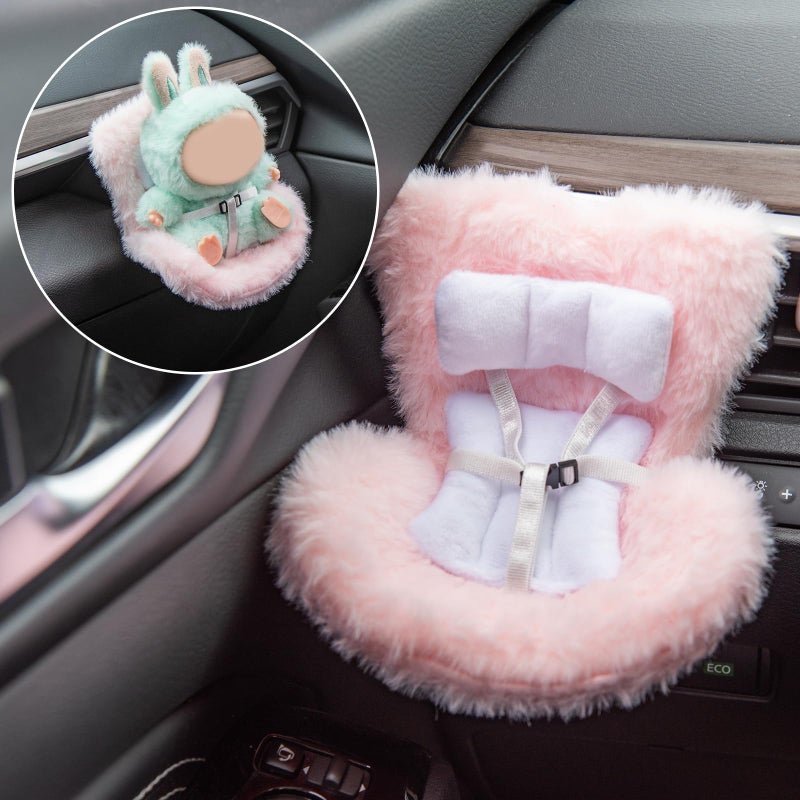 Ciunura Doll Car Seat Compatible with Bubudoll, Small Seat for 10-17cm Blind Box Toys, Including Air Vent Clip, Desktop Stand, Adjustable Safety Strap, Airflow-Friendly Design, Ideal Car Decor Gifts(Pink) - Image 2