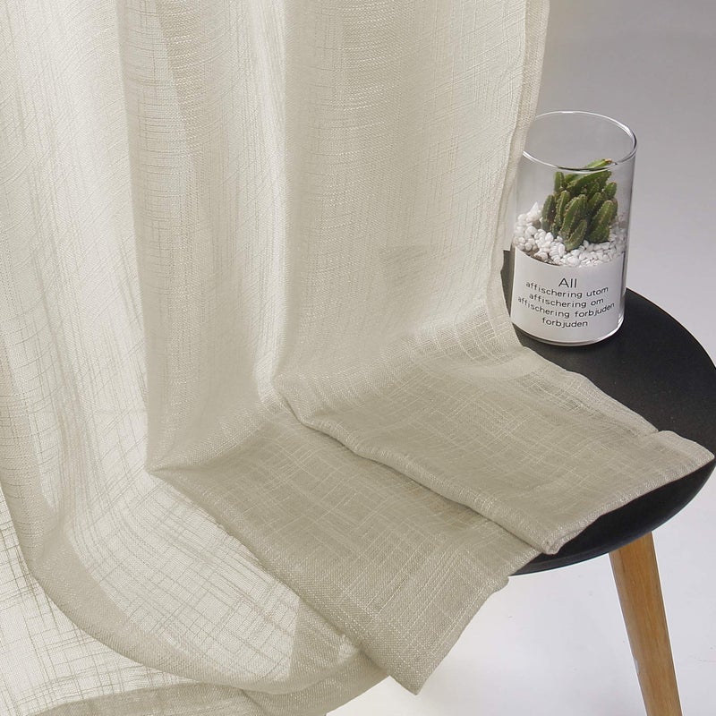 VOILYBIRD Palma Sheer Curtains for Living Room 84 Inch Length Light Filtering Draperies for Bedroom Bronze Grommet Set of 2 Panels (52''W x 84''L, Beige) - Image 3