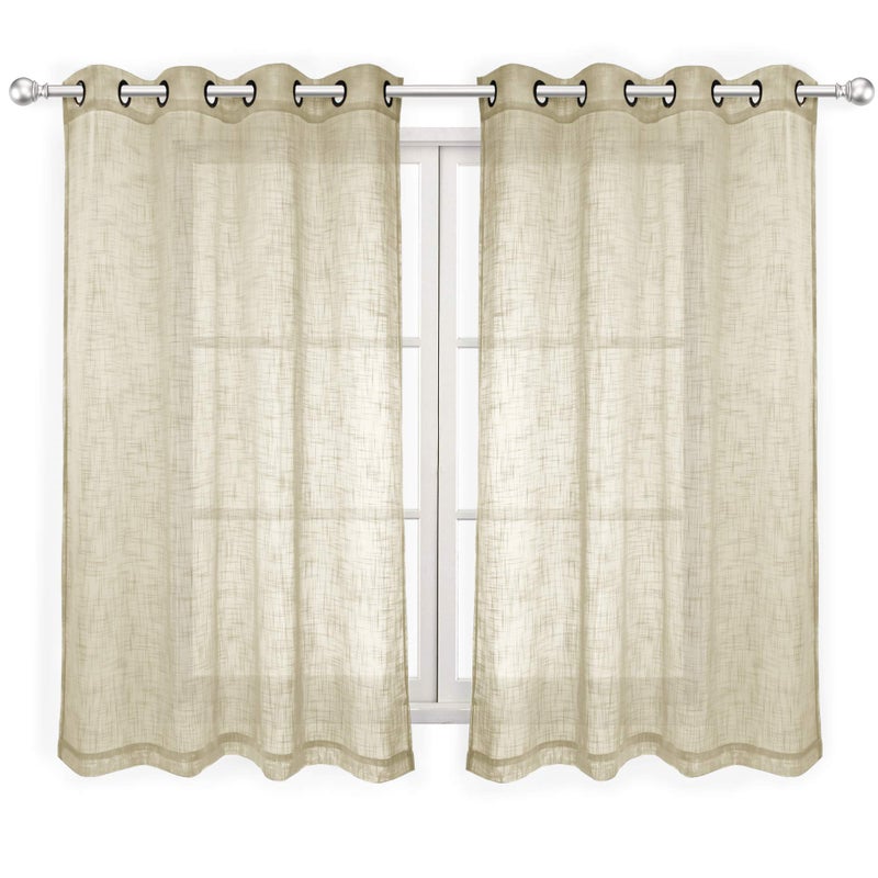 VOILYBIRD Palma Sheer Curtains for Living Room 84 Inch Length Light Filtering Draperies for Bedroom Bronze Grommet Set of 2 Panels (52''W x 84''L, Beige) - Image 1
