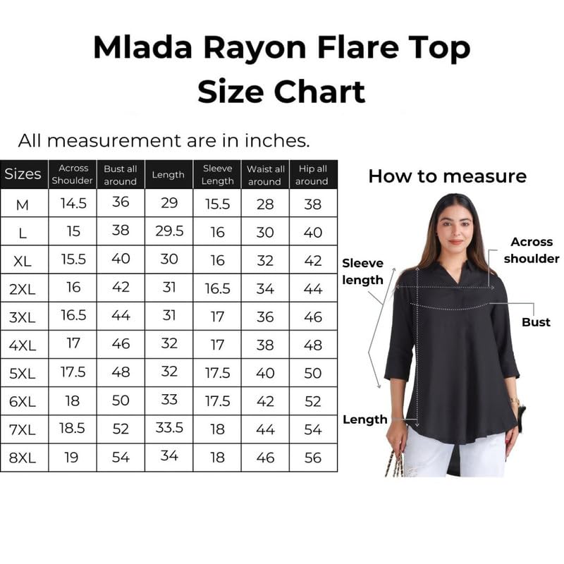 Mlada Store Mlada Rayon Flare Top for Women | Rayon Tunic Tops for Women Western | 3/4th Sleeve Regular Fit and Flare Top | Women Office Tops Tunic | Western Long Shirt Top for Women | Shirt Collar Top for Women - Image 4