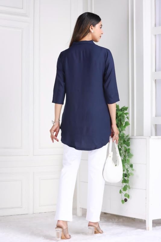 Mlada Store Mlada Rayon Flare Top for Women | Rayon Tunic Tops for Women Western | 3/4th Sleeve Regular Fit and Flare Top | Women Office Tops Tunic | Western Long Shirt Top for Women | Shirt Collar Top for Women - Image 3