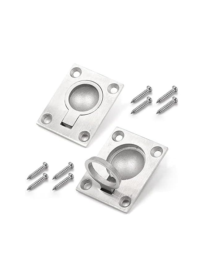 The Bros 2Pcs Flush Ring Pull Handle - Stainless Steel Boat Hatch Latch Recessed Door Pull with Mount Screws, Hidden Recessed Furniture Handle for Deck Drawer(48 x 38mm) - Image 1