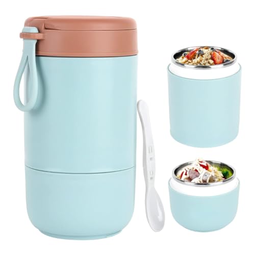 KitchEase 730ml Stainless Steel Lunch Pot – Leakproof Meal Jar with Foldable Spoon, Ideal Tiffin Box for Meals, Lunch, Office, School, College – Sky Blue - Image 1