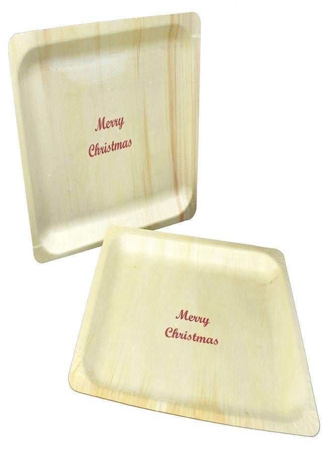 Perfect Stix 10" Disposable Wooden Plate with Merry Christmas Print - Pack of 25ct - Image 2