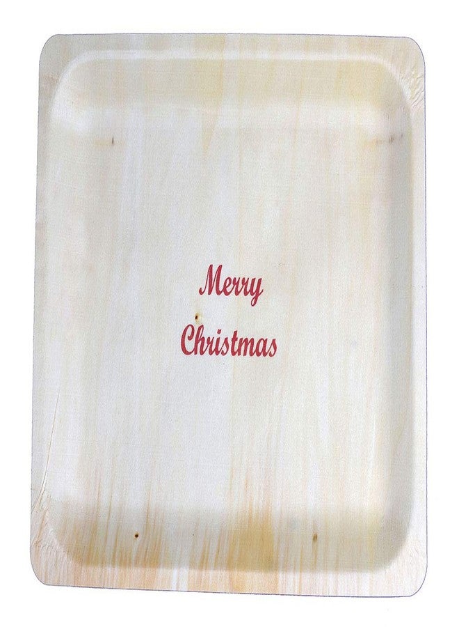Perfect Stix 10" Disposable Wooden Plate with Merry Christmas Print - Pack of 25ct - Image 1