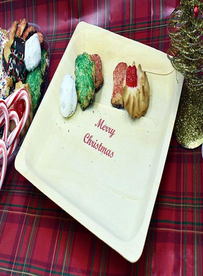 Perfect Stix 10" Disposable Wooden Plate with Merry Christmas Print - Pack of 25ct - Image 3