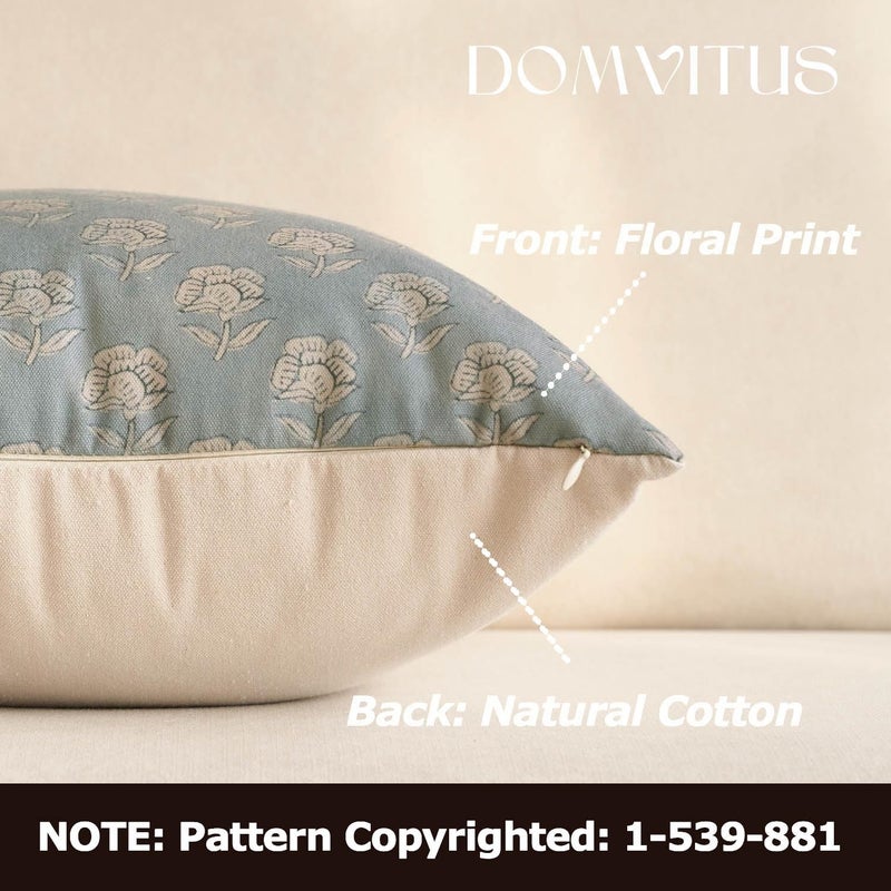 DOMVITUS Floral Pillow Covers 24x24 Throw Pillow Covers Decorative Block Floral Print Vintage Pillow Cover for Living Room Couch Bed  Light Blue  1PC - Image 2