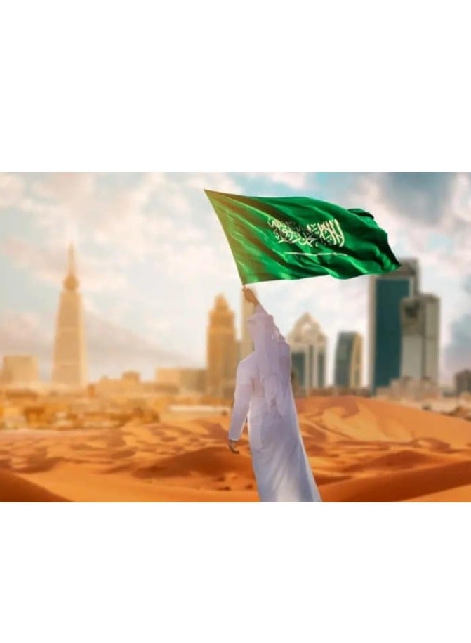 Saudi Flag For Saudi National Day Flag Double Sided with Rod Pocket Fabric 90x60 cm - Image 2