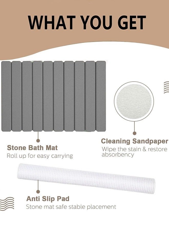 Bukela Foldable Stone Bath Mat, Diatomaceous Earth Shower Mat, Non-Slip Super Absorbent Quick Drying Bathroom Floor Mat, Natural, Easy to Clean - Image 3