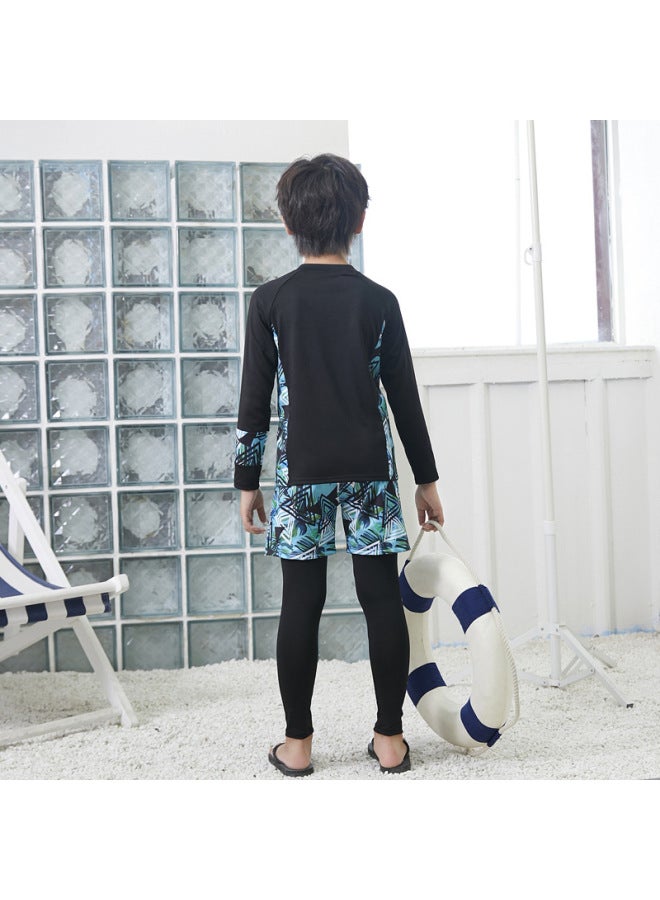 Loquat Children's Swimwear Boys Long Sleeve Sunscreen Quick-drying Swimming Suit Girls Baby Diving Suit Parent-child Surf Suit Wholesale-Color:Letter Three-piece Set- - Image 4