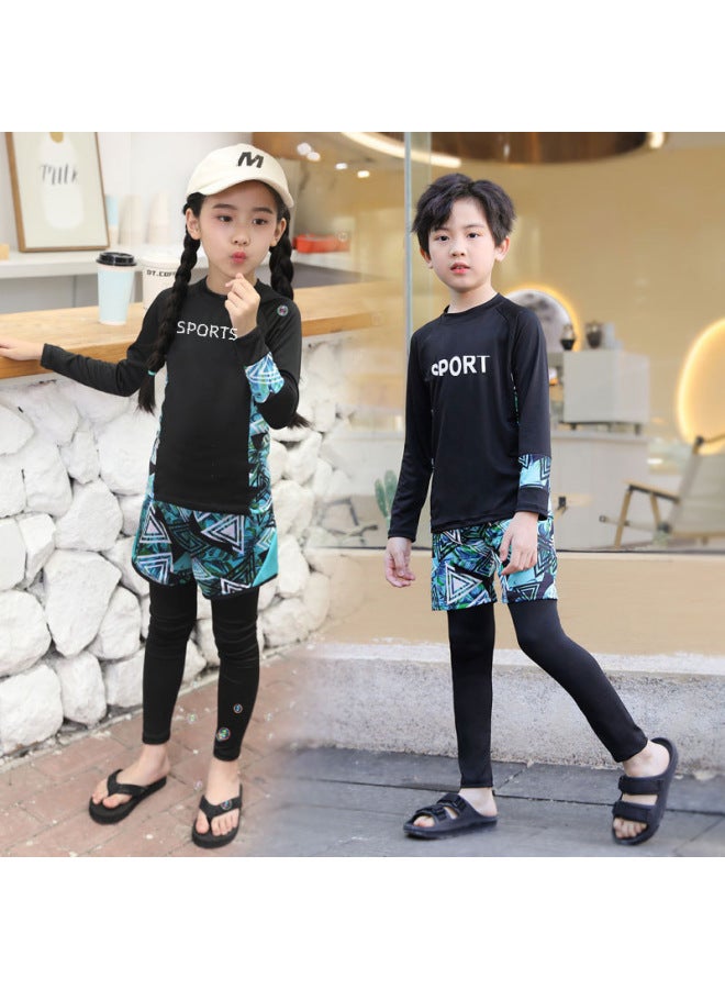 Loquat Children's Swimwear Boys Long Sleeve Sunscreen Quick-drying Swimming Suit Girls Baby Diving Suit Parent-child Surf Suit Wholesale-Color:Letter Three-piece Set- - Image 2