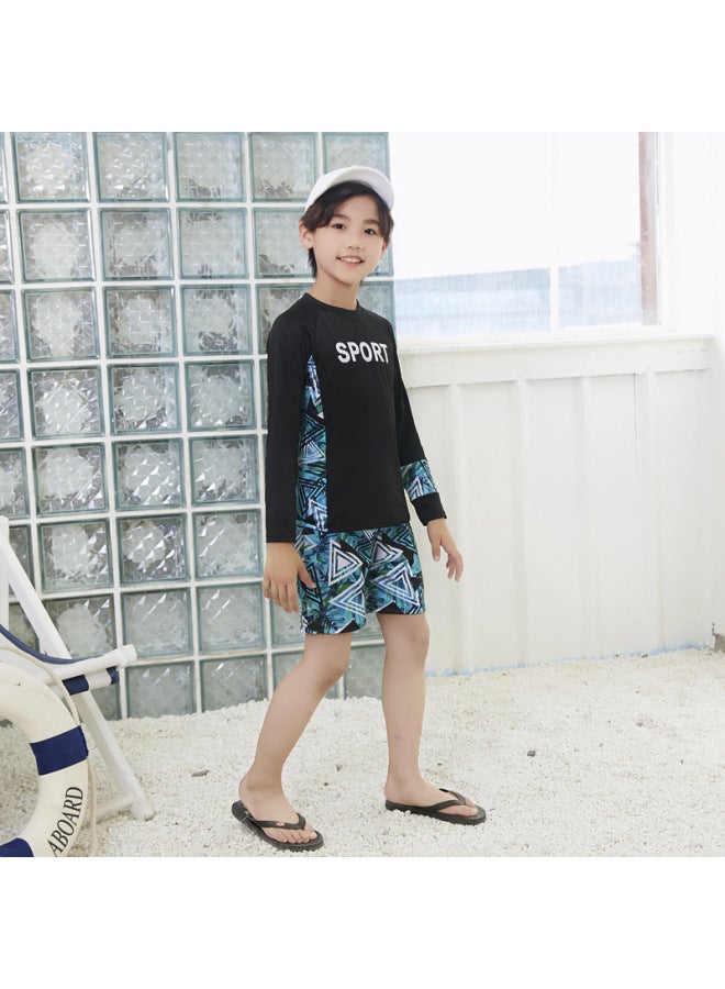 Loquat Children's Swimwear Boys Long Sleeve Sunscreen Quick-drying Swimming Suit Girls Baby Diving Suit Parent-child Surf Suit Wholesale-Color:Letter Three-piece Set- - Image 5