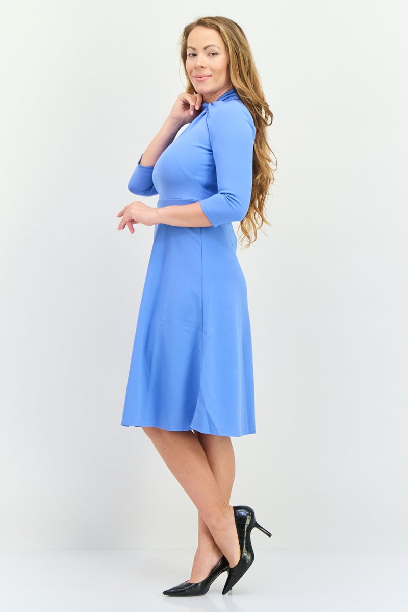 Donna Morgan Women Plain Midi Dress, Blue - Image 3