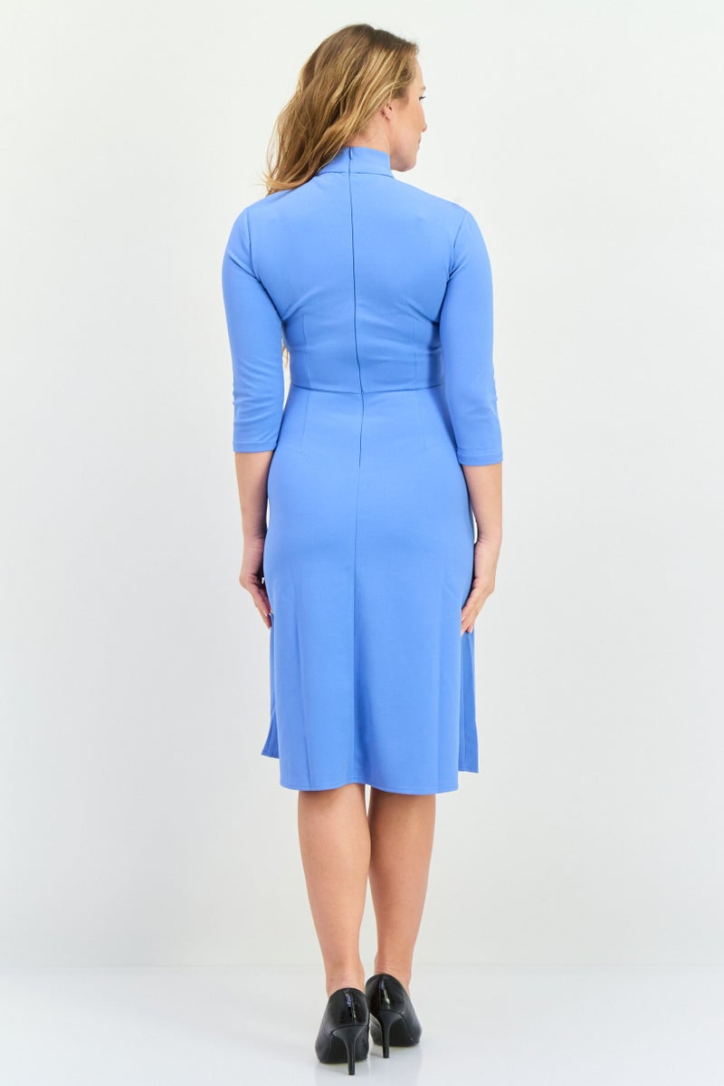 Donna Morgan Women Plain Midi Dress, Blue - Image 4