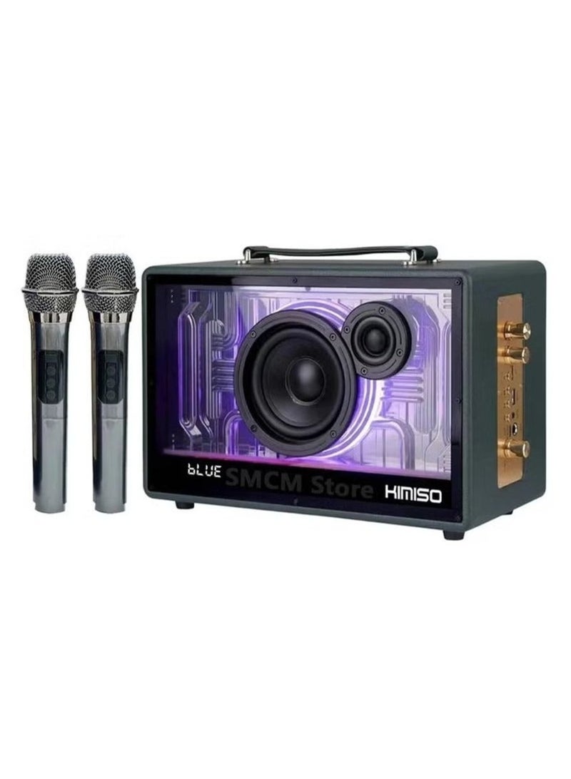 كيميسو M90 Portable Bluetooth Speaker with 2 UHF Wireless Microphones, LED Light Show, Deep Bass, Rechargeable Battery, Karaoke Machine for Adults & Kids, Indoor & Outdoor Party Sound System – Black - Image 1