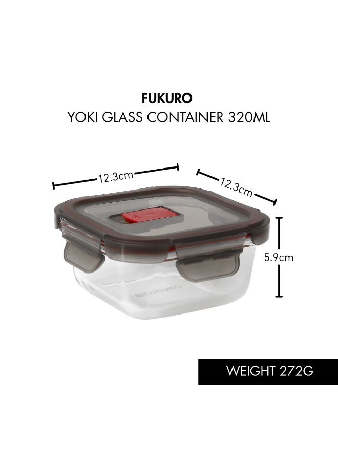 Fukuro Yoki Borosilicate Square Airtight Glass Container (320ml) - Image 1