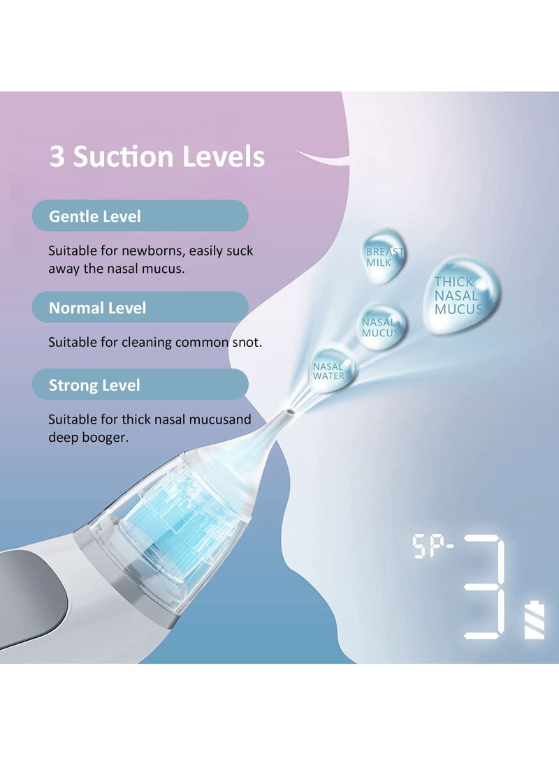 TDOO Nasal Aspirator For Baby, Electric Nose Aspirator For Toddler With 3 Food Grade Silicone Tips, Adjustable 3 Levels Suction Rechargeable Nose Aspirator, Music & Light, Automatic Mucus Nose Cleaner  - Image 4