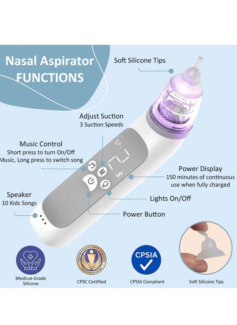 TDOO Nasal Aspirator For Baby, Electric Nose Aspirator For Toddler With 3 Food Grade Silicone Tips, Adjustable 3 Levels Suction Rechargeable Nose Aspirator, Music & Light, Automatic Mucus Nose Cleaner  - Image 2