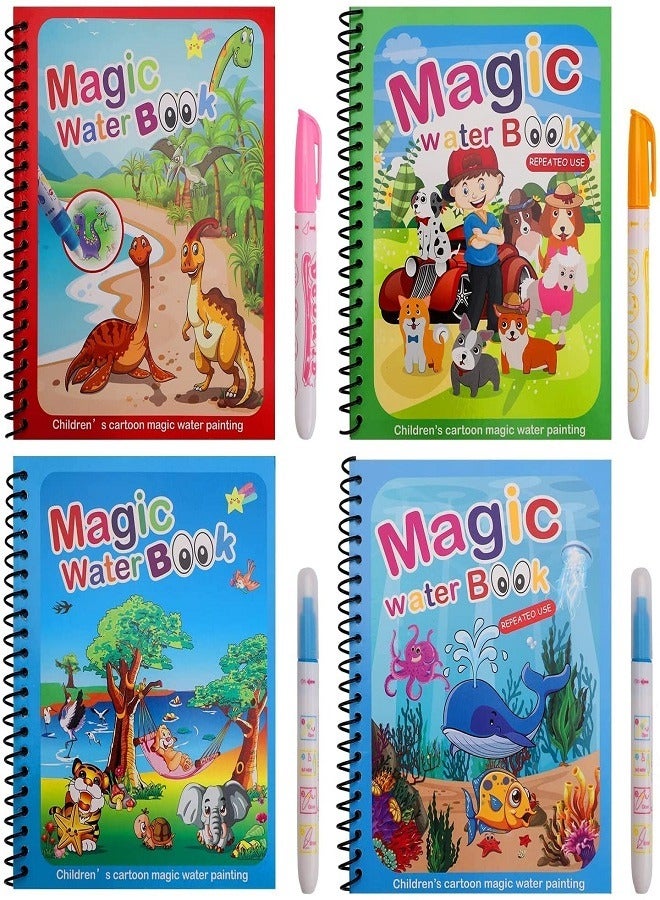 Magic Water Coloring Book for Kids (4 Pack) Unlimited Fun with Water Wow! Reusable Aqua Doodle Water Reveal Activity Pad, Chunky Water Pen for Perfect Gift For Kids  - Image 1