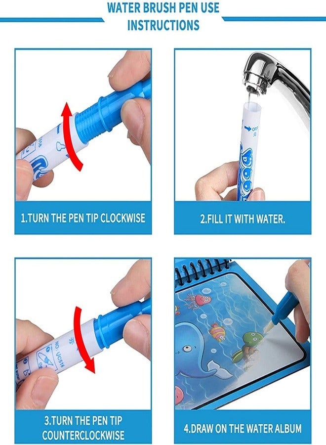 Magic Water Coloring Book for Kids (4 Pack) Unlimited Fun with Water Wow! Reusable Aqua Doodle Water Reveal Activity Pad, Chunky Water Pen for Perfect Gift For Kids  - Image 2