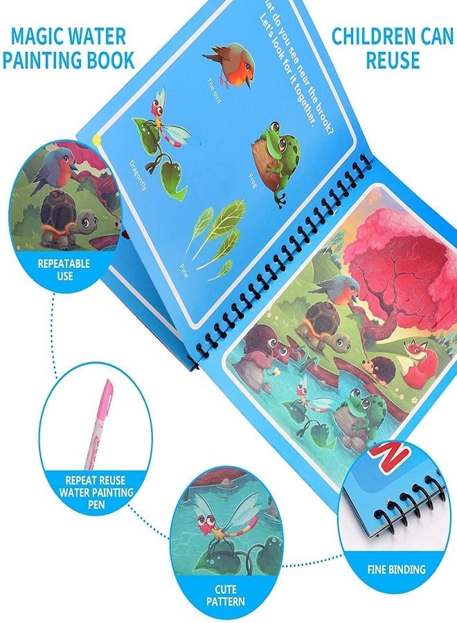 Magic Water Coloring Book for Kids (4 Pack) Unlimited Fun with Water Wow! Reusable Aqua Doodle Water Reveal Activity Pad, Chunky Water Pen for Perfect Gift For Kids  - Image 3