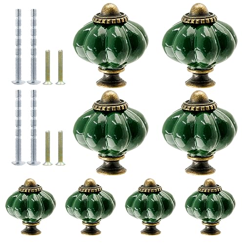 Suiwotin 8pcs Ceramic Pumpkin Cabinet Knobs Dark Green Vintage Drawer Knobs for Vanity Closet Cupboard - Image 1