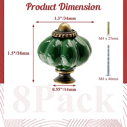 Suiwotin 8pcs Ceramic Pumpkin Cabinet Knobs Dark Green Vintage Drawer Knobs for Vanity Closet Cupboard - Image 3