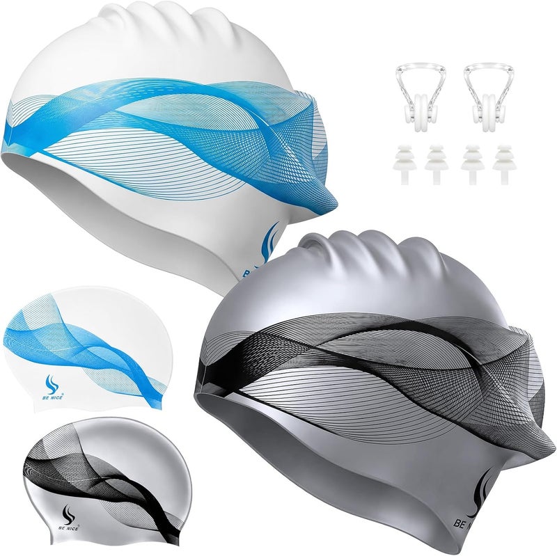 Benice 2 Pack Silicone Extra Large Swim Cap for Long Hair, Swimming Caps for Adult Women Men - Image 1