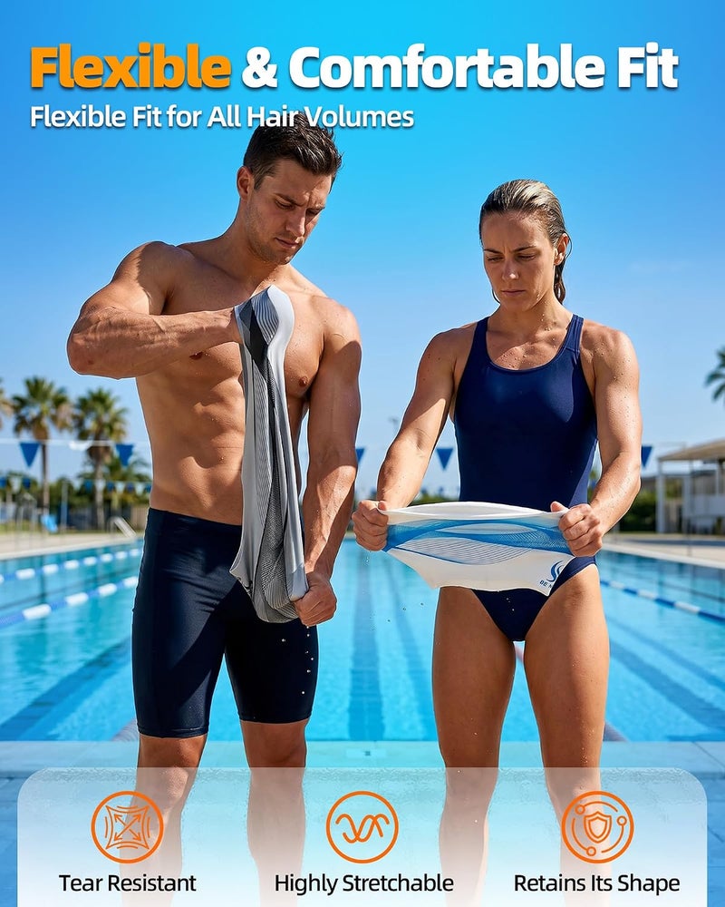 Benice 2 Pack Silicone Extra Large Swim Cap for Long Hair, Swimming Caps for Adult Women Men - Image 3
