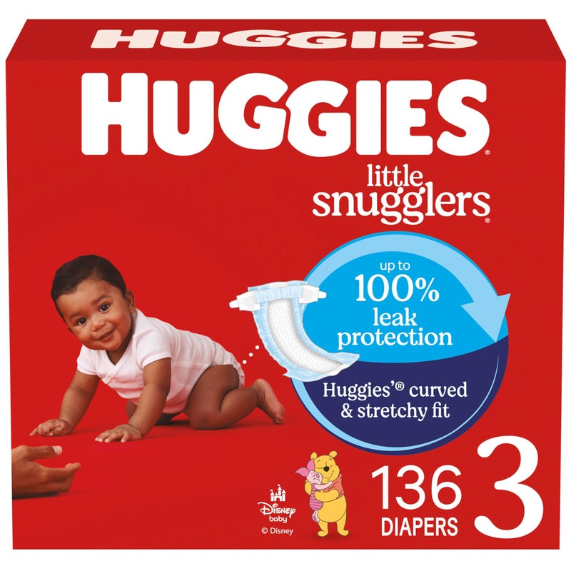 Huggies Size 3 Diapers, Little Snugglers Baby Diapers, Size 3 (16-28 lbs), 136 Count, Packaging May Vary - Image 1